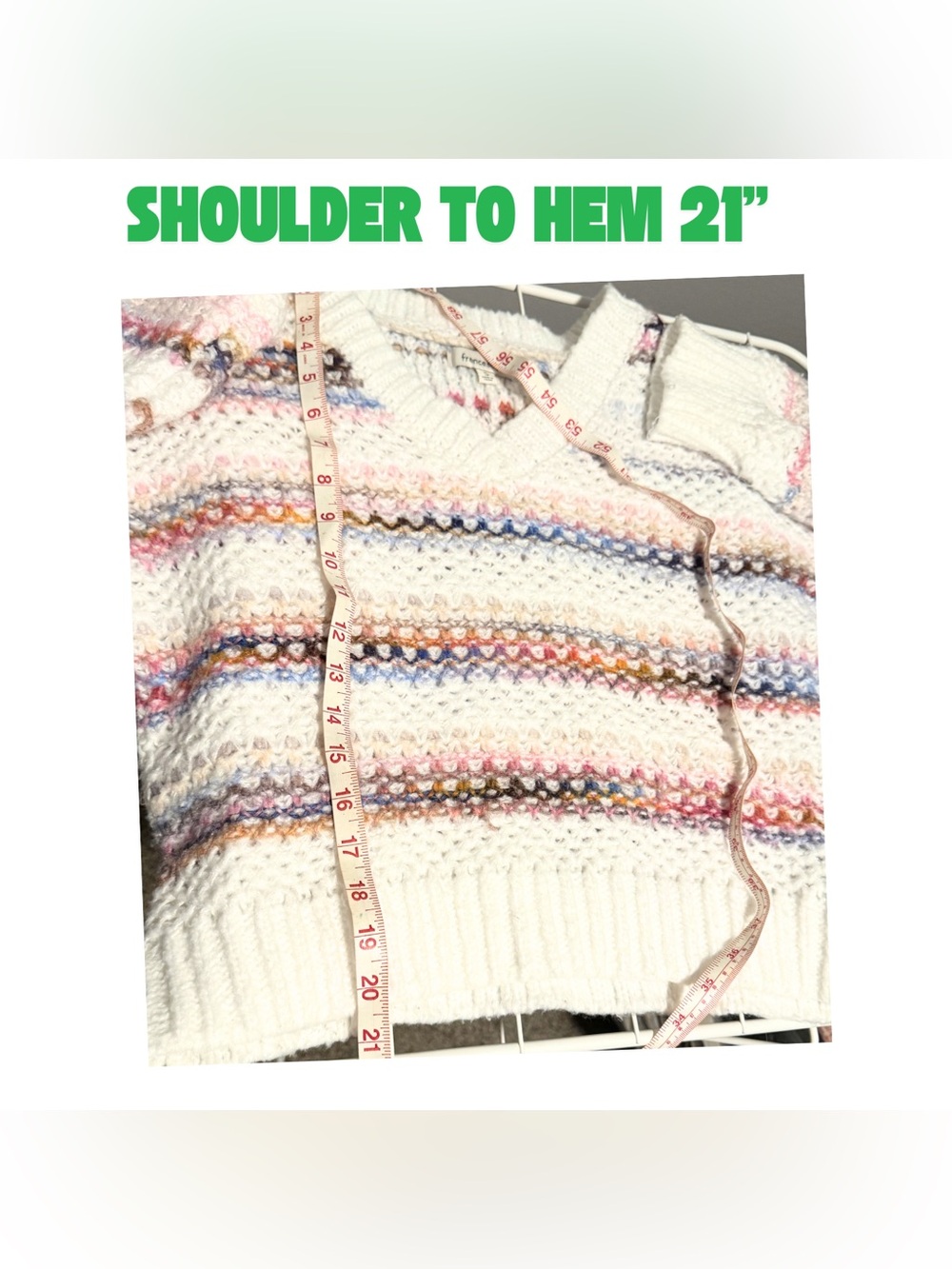 Cream Cream White Rainbow Striped Long Sleeve Cropped Sweater Francesca’s Shelly - Picture 4 of 5